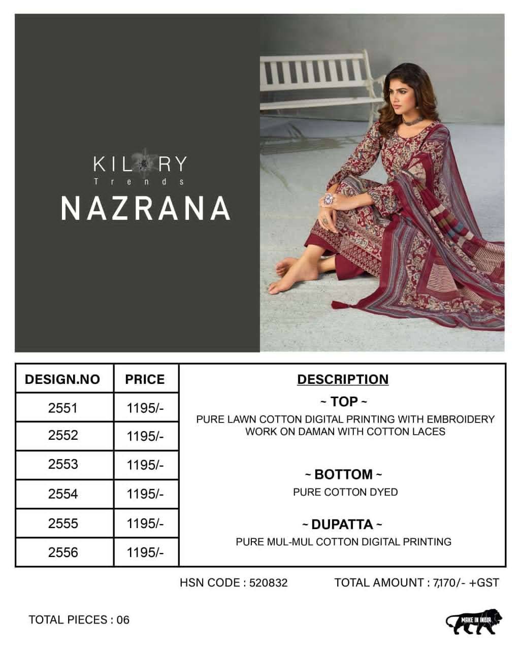 NAZRANA By KILORY TRENDS 2551 To 2556 Series Stylish Beautiful Colourful PURE LWAN COTTON Dresses At Wholesale Price